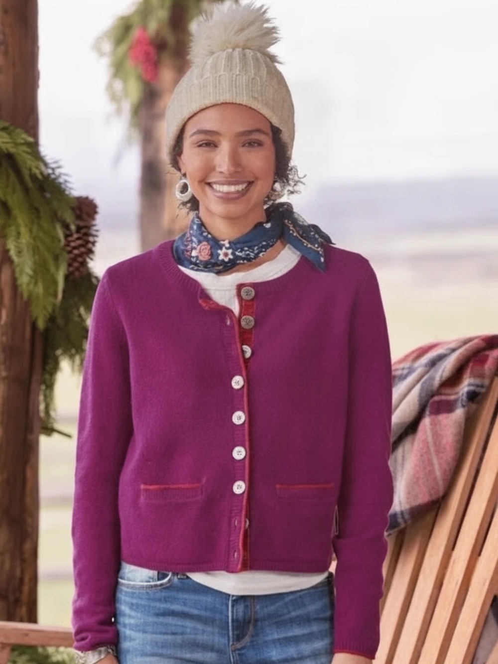Sundance Women’s 100% Extrafine Merino Wool Tulla Cardigan in Henna. Size PL
